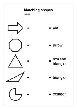 geometri şekil eşleme oyunu. çocuklar için malzeme öğrenme eğitim geometrik şekiller game.printable. siyah ve beyaz printables oyun illüstrasyon
