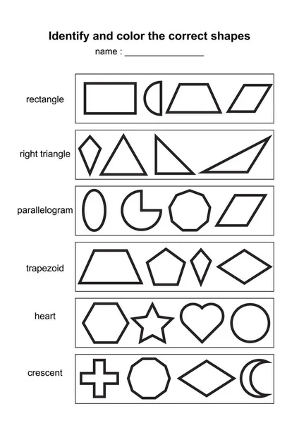 Identifiera Och Färg Rätta Formerna Pedagogiska Geometriska Former Spel Utskrivbara — Stock vektor