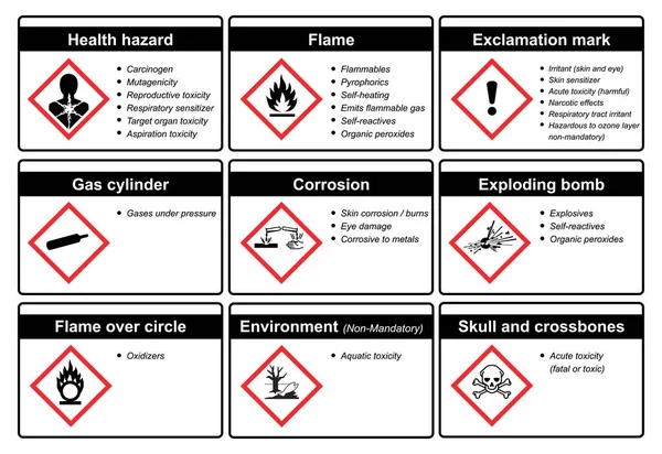 Globally Harmonized System Classification Labeling Chemicals Vector White Background Illustration — Stock Vector