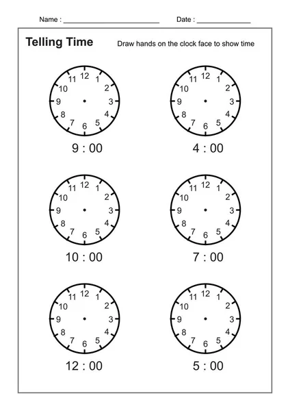 Telling Idő Mondja Időgyakorlat Gyermekek Idő Munkalapok Tanulás Mondani Idő — Stock Vector