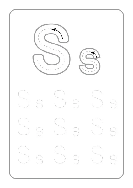幼儿园跟踪字母工作表在白色背景矢量插图上的单色跟踪字母工作表 — 图库矢量图片