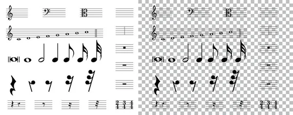 Музыкальные Символы Элементы Музыкальных Символов Иконы Аннотации Вектор — стоковый вектор