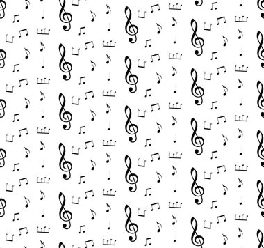 Kusursuz müzik sembolleri ve notalarla kusursuz arkaplan, müzik notaları vektörüyle kusursuz desen