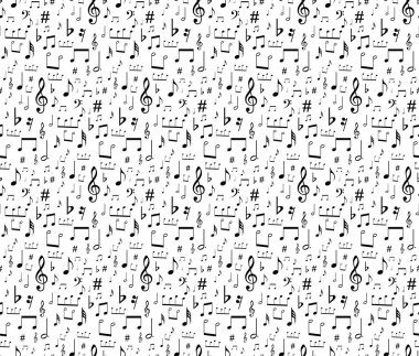 Kusursuz müzik sembolleri ve notalarla kusursuz arkaplan, müzik notaları vektörüyle kusursuz desen