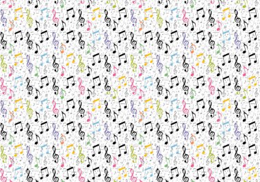 Kusursuz müzik sembolleri ve notalarla kusursuz arkaplan, müzik notaları vektörüyle kusursuz desen