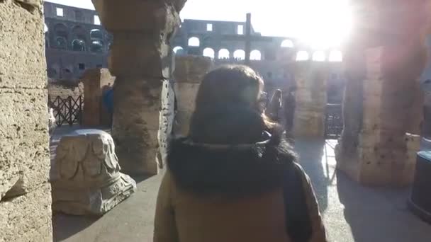 Superficie Interna Del Colosseo Romano Farina Tramonto Patrimonio Culturale Italia — Video Stock