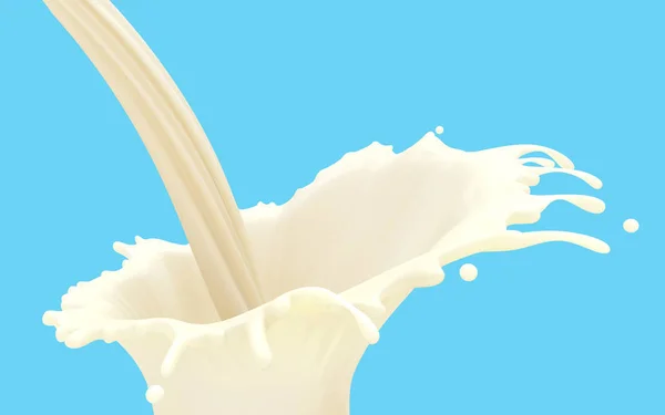 Soyut Yağlı Süt Jetleri Damla Üzerinde Mavi Arka Plan Izole — Stok fotoğraf