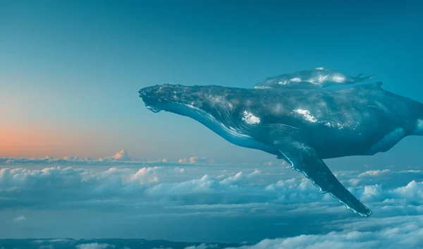 Baleines Famille Bébé Mère Dans Ciel — Photo