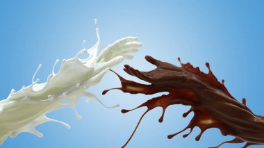 Süt ve kahve sıçrama sıvı 3d çizim donat