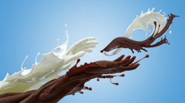 Süt ve kahve sıçrama sıvı 3d çizim donat