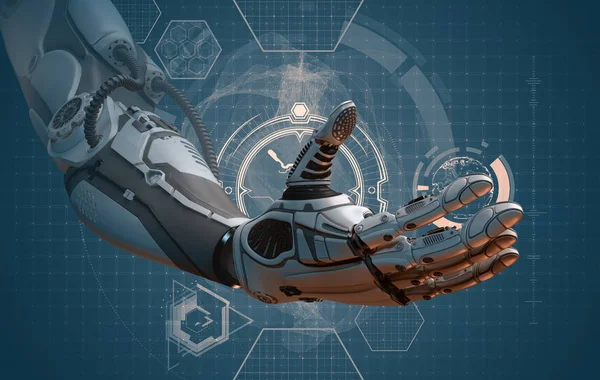 Roboter Rechter Arm Hochdetailliertes Modell Auf Digitalem Modernem Hintergrund Rendering — Stockfoto