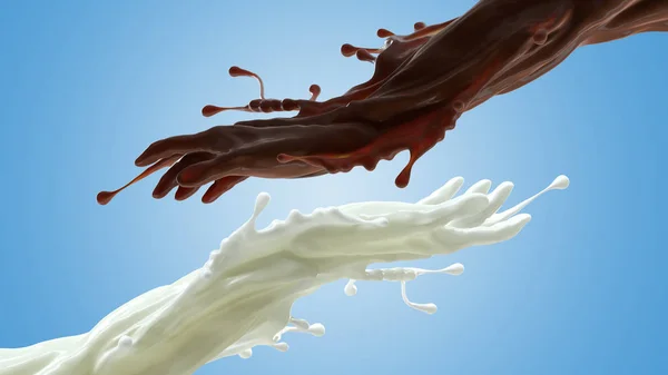 Milk and coffee splash liquid arm 3d illustration