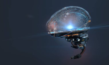 Sibernetik yapay robot beyin AI fütüristik kavramsal tasarım, 3d render