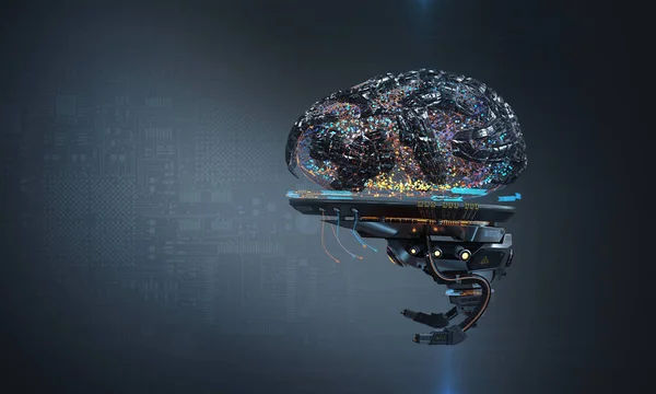 Cybernetic artificial robot brain AI futuristic conceptual design, 3d render