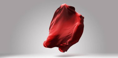 Canlı kırmızı streaming sallanan bez, görünmez kadın vücudu içinde uçan, kumaş tasarım şablonu, 3d illüstrasyon