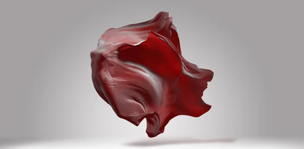 鮮やかな赤いストリーミング手振り布 目に見えない女性の体が内部を飛んで ファブリックデザインテンプレート 3Dイラスト — ストック写真