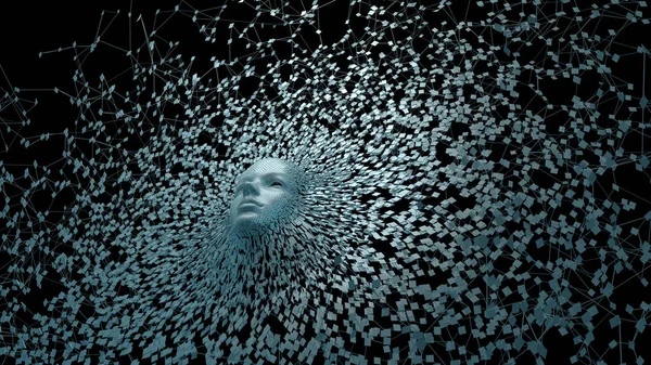 Tecnologias Futuro Inteligência Artificial Ocultar Dissolvendo Rosto Robô Feminino Renderização — Fotografia de Stock