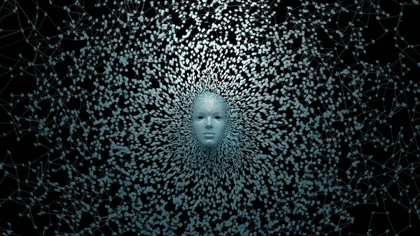 Tecnologias Futuro Inteligência Artificial Ocultar Dissolvendo Rosto Robô Feminino Renderização — Fotografia de Stock