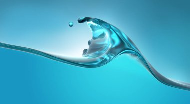 Su sıçrama dalgası mavi arka plan, 3d render