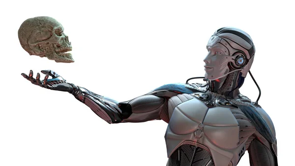 Robot Emberi Koponya Mesterséges Intelligencia Koncepció Render — Stock Fotó