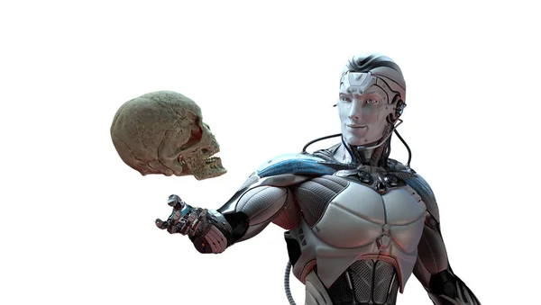 Robot Cranio Umano Concetto Intelligenza Artificiale Rendering — Foto Stock