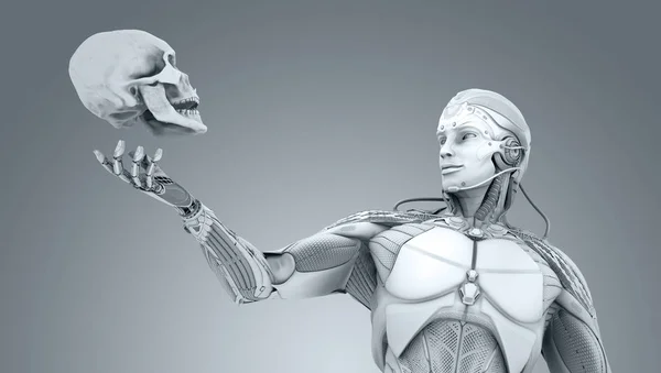 Conceptul Inteligență Artificială Robotului Craniului Uman Redare — Fotografie, imagine de stoc