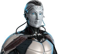 Robot Man Online Destek beyaz arka plan, 3d render izole