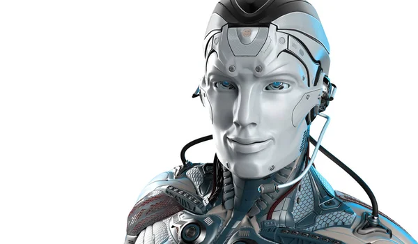 Robot Man Online Destek Beyaz Arka Plan Render Izole — Stok fotoğraf
