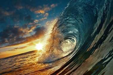 Okyanus Sunset Wave, tropikal deniz renkli arka plan açık su