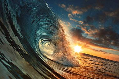 Okyanus Sunset Wave, tropikal deniz renkli arka plan açık su