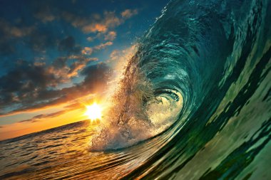 Okyanus Sunset Wave, tropikal deniz renkli arka plan açık su
