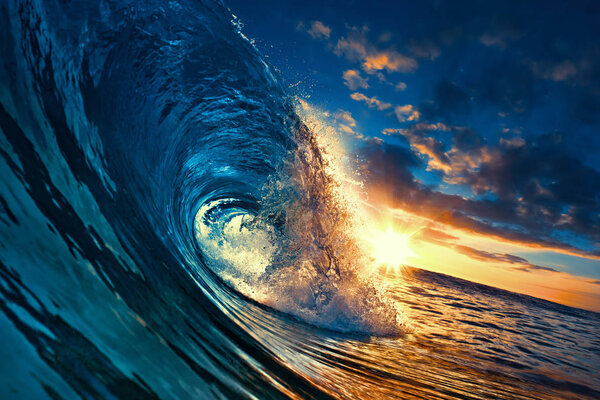 Волна Закат океана, чистая вода в тропическом море красочный фон
