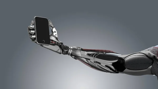 Right Robot arm holding smartphone 3d render