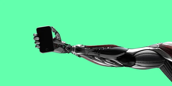 Düz Arkaplan Üzerinde Akıllı Telefonu Tutan Robot Kolu Görüntüleyici — Stok fotoğraf