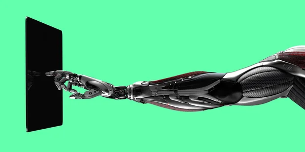 Robot Arm Berörande Skärm Platt Bakgrund Render — Stockfoto