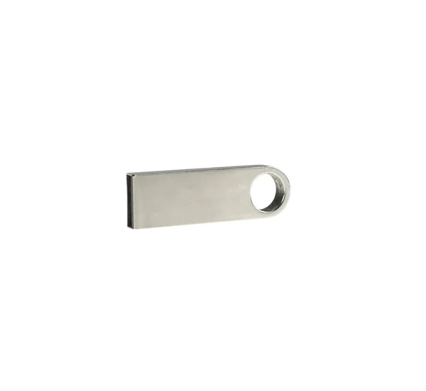 Metalen Usb Flash Drive Opslag Geïsoleerd Een Witte Achtergrond — Stockfoto