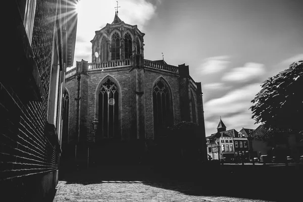 'Bovenkerk' olarak büyük bir kilise yükseliyor. Tipik Gotik mimarisinin etkileyici windows ve geç ortaçağ tarzı ayrıntıları ile. Siyah wot güneşten arkadan fotoğraf