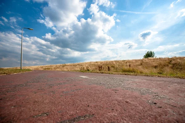 Paved Hard Stone Road Dutch Cultivated Landscape Blue Skies Cumulus — Stock Photo, Image