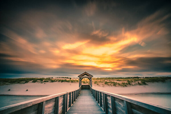 Viewpoint on artificial dunes along the Dutch coast near the coastal town of Petten