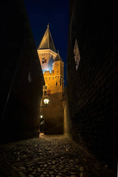 Ночная Фотография Старого Ханзейского Города Зютфен Реке Эйссел Монументальный Средневековый — стоковое фото