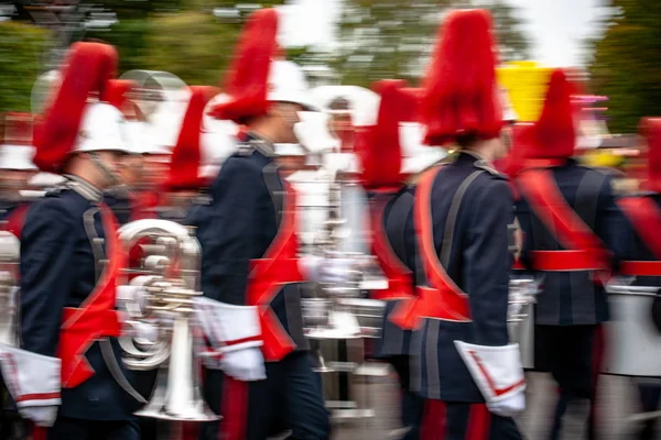 Szczegółowe Informacje Dotyczące Wykonywania Orkiestr Dętych Wydajności Lub Koncert Mosiądzu — Zdjęcie stockowe