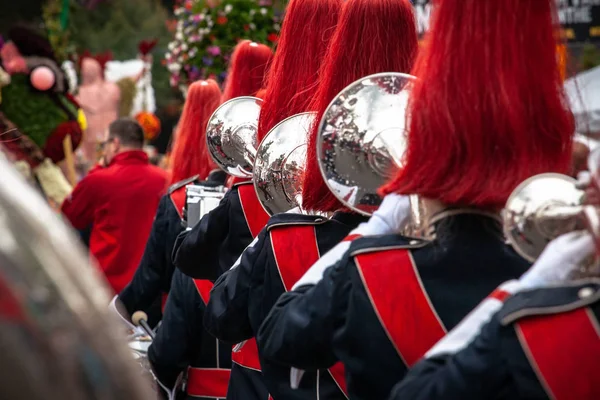 Vari Dettagli Una Banda Fiati Durante Una Performance Concerto Con — Foto Stock