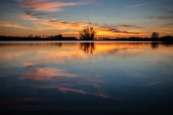 Horizontal Expansive Horizon Infinite Visibility Dutch Polder Landscape Colorful Cloudy — Stock Photo, Image