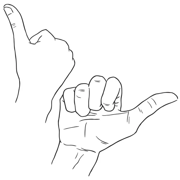 Tekening Van Hand Zwarte Lijn Kunst Thumbs Hand Opstellen Uitzicht — Stockvector