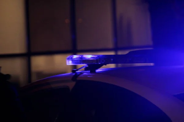 Blue Police Car Light Night — Stock Photo, Image