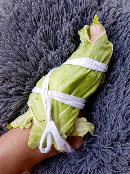 Wrapped Legs White Cabbage Leaves Cabbage Leaves Can Pull Out — Stock Photo, Image