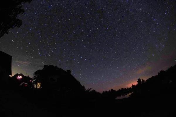 Ciel Nocturne Bleu Foncé Avec Nombreuses Étoiles Ciel Nocturne Sur — Photo