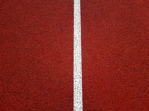 Carril Blanco Una Pista Atletismo Del Estadio Rojo Cerca Curva — Foto de Stock