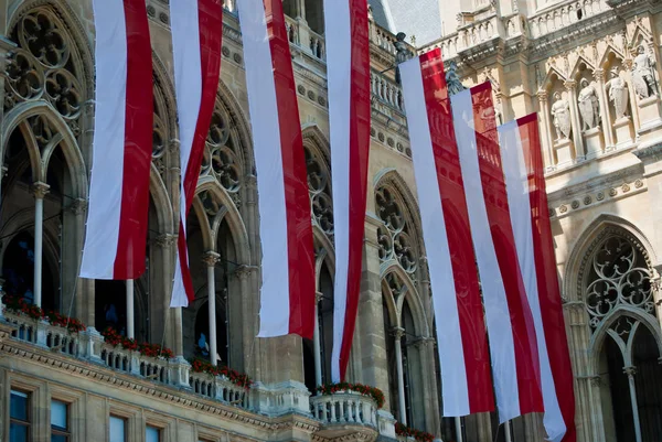 Vienna City Hall Wiener Rathaus Covered Red White Flags — Stock Photo, Image