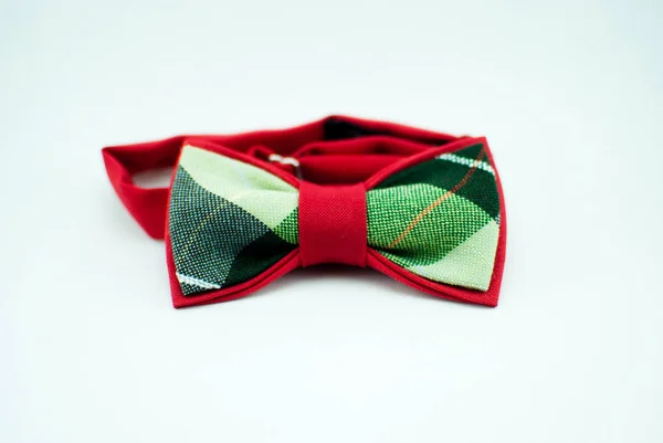 Stylish Well Designed Red Green Bow Tie White Background Isolated — Stock Photo, Image